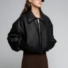 Black Faux-Leather Bomber Jacket-BESTSELLER