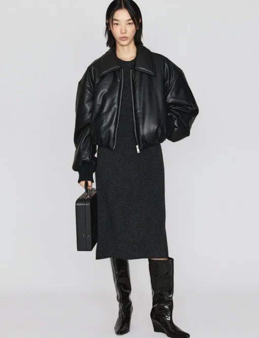 Black Faux-Leather Bomber Jacket-BESTSELLER