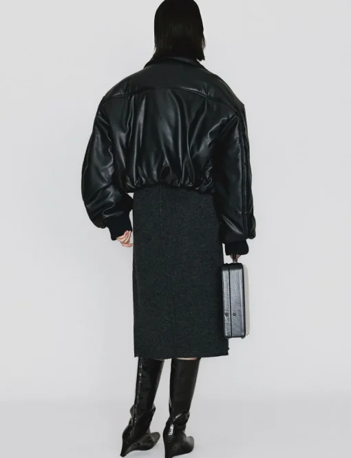 Black Faux-Leather Bomber Jacket-BESTSELLER