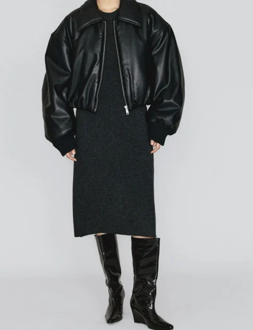 Black Faux-Leather Bomber Jacket-BESTSELLER
