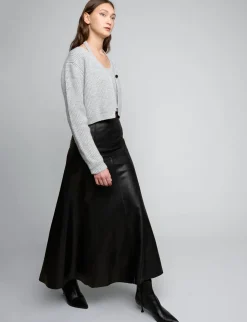 Black Leather Paneled Maxi Skirt