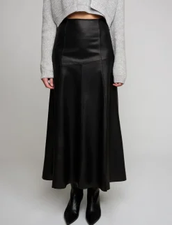 Black Leather Paneled Maxi Skirt