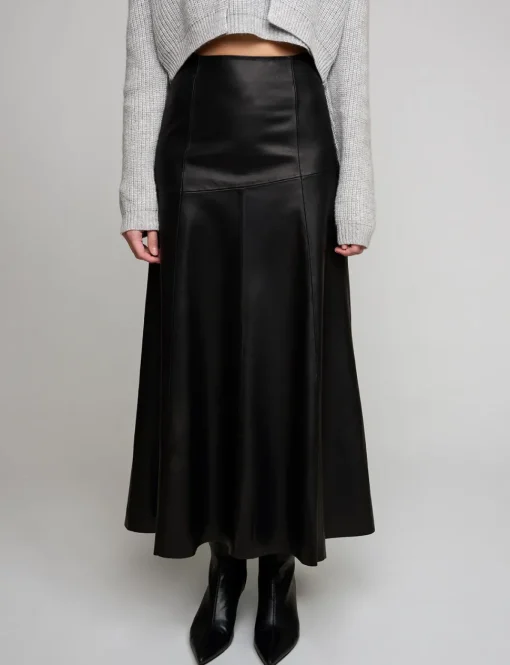 Black Leather Paneled Maxi Skirt