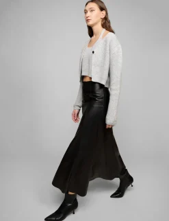 Black Leather Paneled Maxi Skirt