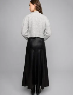 Black Leather Paneled Maxi Skirt