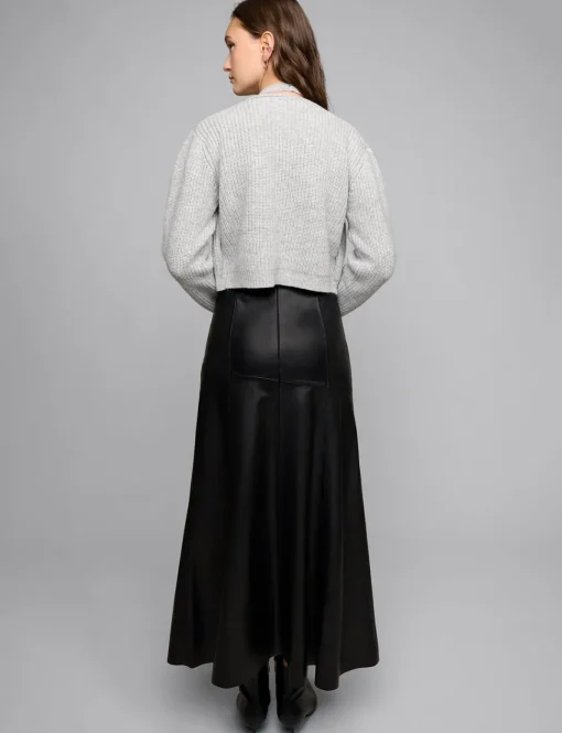 Black Leather Paneled Maxi Skirt