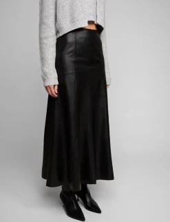 Black Leather Paneled Maxi Skirt