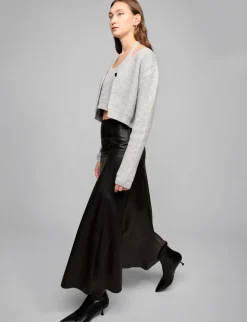 Black Leather Paneled Maxi Skirt