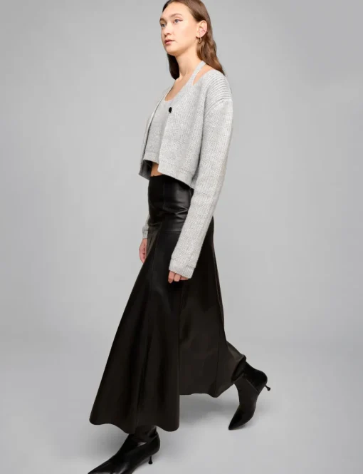 Black Leather Paneled Maxi Skirt