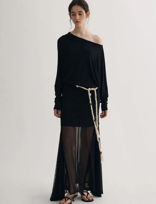 Black Semi Sheer Tube Skirt