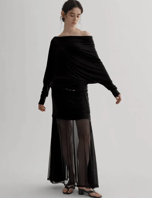 Black Semi Sheer Tube Skirt