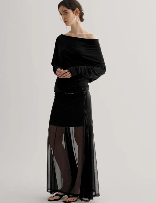 Black Semi Sheer Tube Skirt
