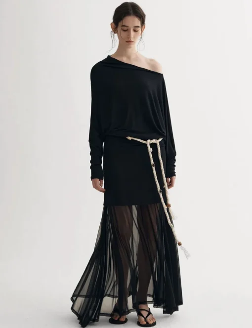 Black Semi Sheer Tube Skirt