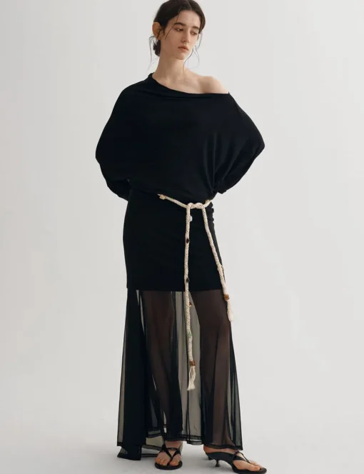 Black Semi Sheer Tube Skirt