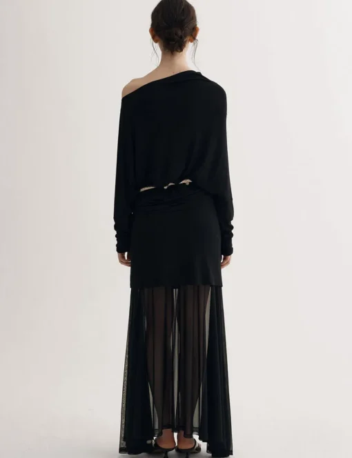 Black Semi Sheer Tube Skirt