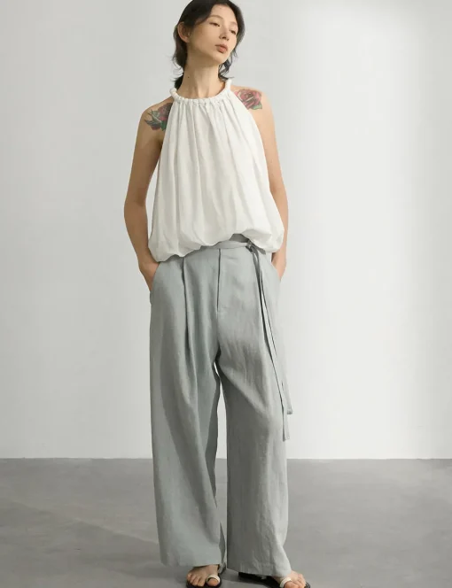 Braided Halter Puff Top in White