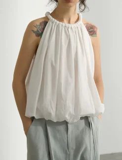 Braided Halter Puff Top in White