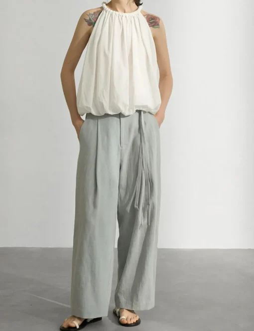 Braided Halter Puff Top in White