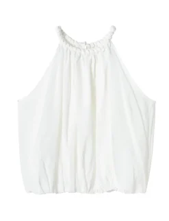 Braided Halter Puff Top in White