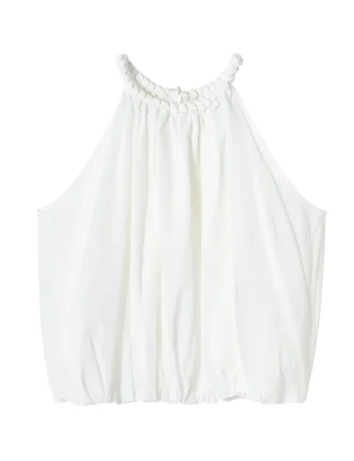 Braided Halter Puff Top in White