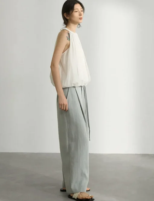 Braided Halter Puff Top in White