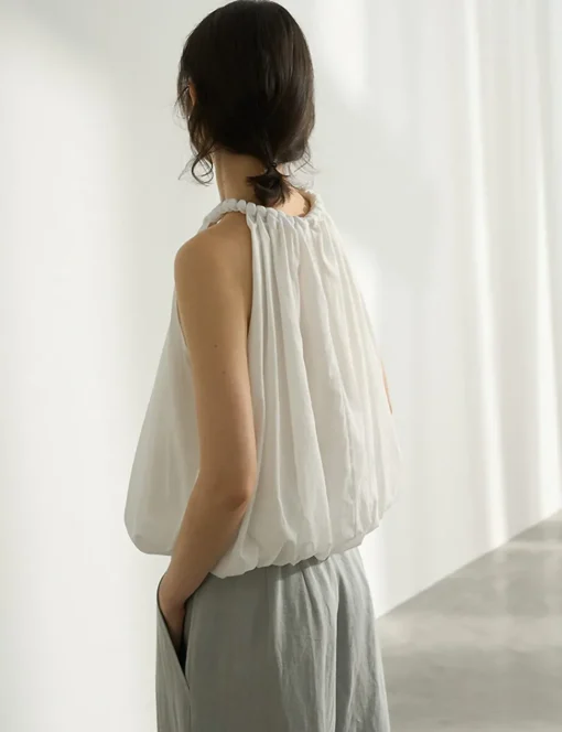 Braided Halter Puff Top in White