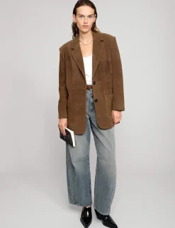 Brown Genuine-Leather Suede Blazer