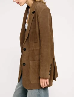 Brown Genuine-Leather Suede Blazer