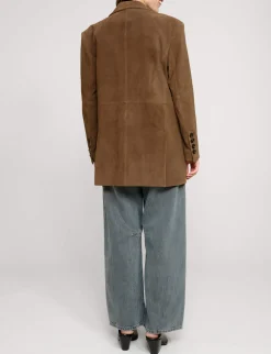 Brown Genuine-Leather Suede Blazer