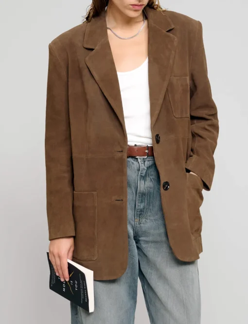 Brown Genuine-Leather Suede Blazer