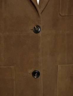 Brown Genuine-Leather Suede Blazer