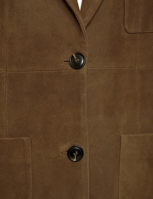 Brown Genuine-Leather Suede Blazer