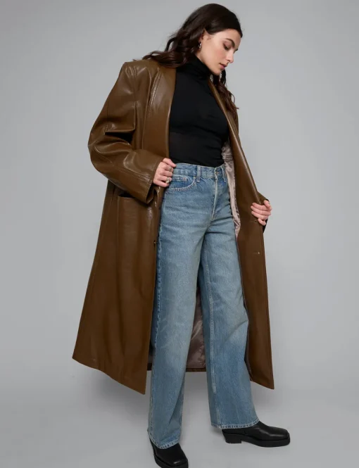Brown Leather Trench Coat