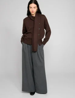 Brown Scarf Button Sweater