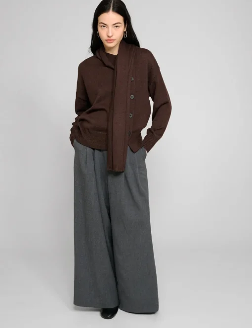 Brown Scarf Button Sweater
