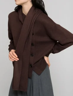Brown Scarf Button Sweater