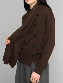 Brown Scarf Button Sweater