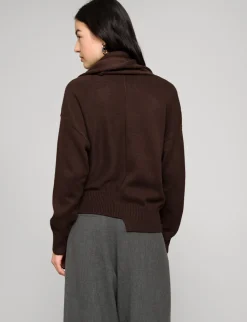 Brown Scarf Button Sweater