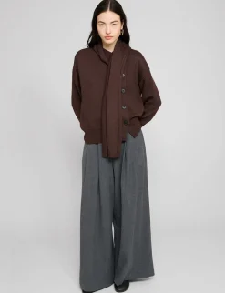 Brown Scarf Button Sweater