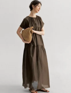 Brown Semi-Sheer Tier Dress