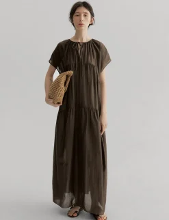 Brown Semi-Sheer Tier Dress