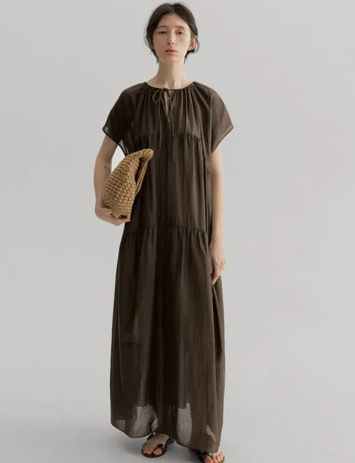 Brown Semi-Sheer Tier Dress