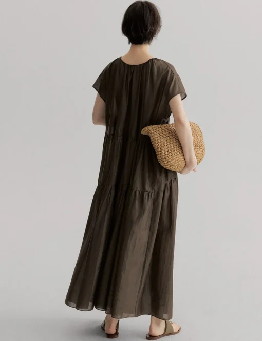 Brown Semi-Sheer Tier Dress