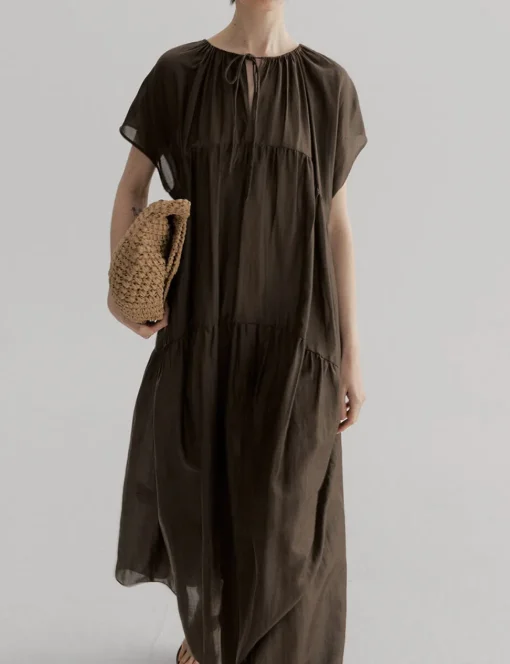 Brown Semi-Sheer Tier Dress