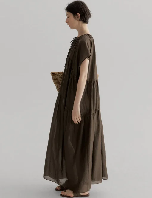 Brown Semi-Sheer Tier Dress