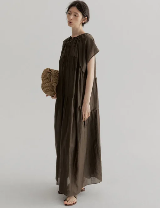 Brown Semi-Sheer Tier Dress