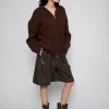 Brown Zip Funnel Neck Sweater