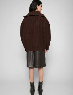 Brown Zip Funnel Neck Sweater