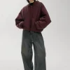 Burgundy Puff Crop Hoodie Jacket