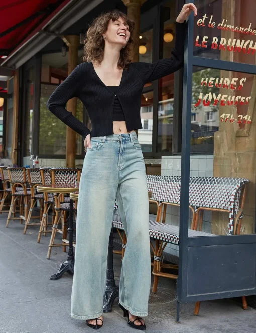 Carson Wide-Leg Faded Jeans